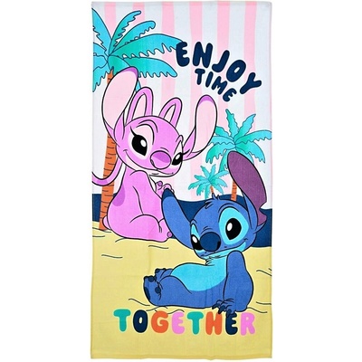 SunCity Plážová osuška Stitch & Angel motív Enjoy Time Together 70 x 140 cm