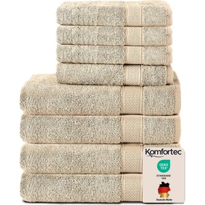 Komfortec set of 8 towels, 4 bath towels 70x140 cm & 4 hand towels 50x100 cm, 100% cotton terry cloth, fluffy and absorbent, sand/beige - 4er-50x100-und-4er-70x140-beige-amz (4er-50x100-und-4er-70x140-beige-amz