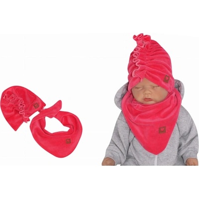 Z&Z Štýlová detská jarná jesenná velurová čiapka turban s šatkou amarant