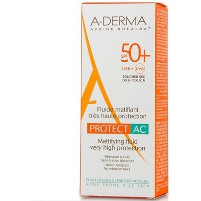 A-DERMA Слънцезащитен крем за мазна кожа с акне , Sunscreen Cream Face, A-Derma Mattifying Fluid Protect AC, SPF50 40 ml