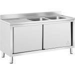 Royal Catering Сребърна мивка за търговска кухня - 2 мивки - Royal Catering - Неръждаема стомана - 160 x 60 см RC-IKS03 (RC-IKS03)