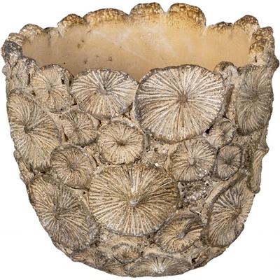 Clayre & Eef Šedý zdobený květináč M 14x13 cm