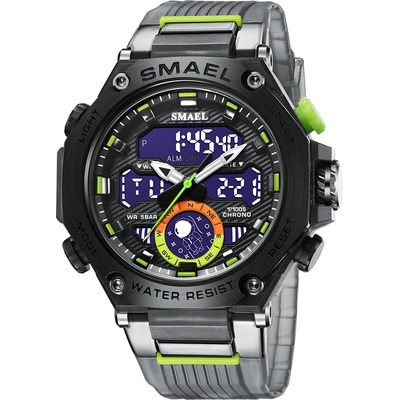 SMAEL Спортен мъжки часовник Smael Unlimited, Хронограф, Двойно време, LED Подсветка, Сив / Черен (SMAEL-8069-GRAY-BLACK)