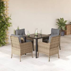 vidaXL Градински комплект с възглавници, 5 части, бежов полиратан (3211984)