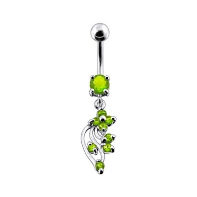 Šperky4U stříbrný piercing do pupíku světle zelené zirkony BP01113-G
