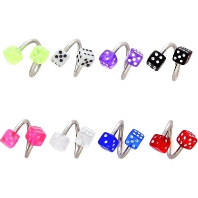 Šperky eshop piercing do obočí spirály s hrací kostkou W36.28 čirá
