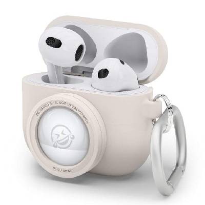 AirPods 3 Snapshot Silicone Case - силиконов калъф (с място за AirTag) с карабинер за Apple AirPods 3 (бежов)