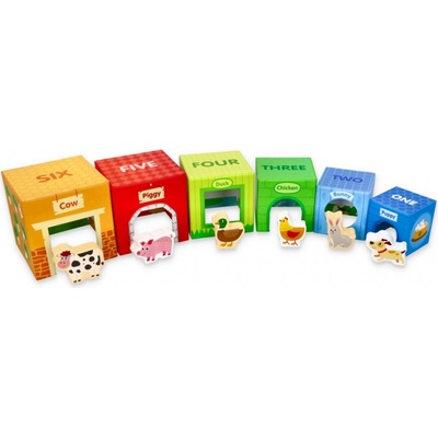 Lelin Toys Stohovací kostky s dřevěnými zvířátky na farmě