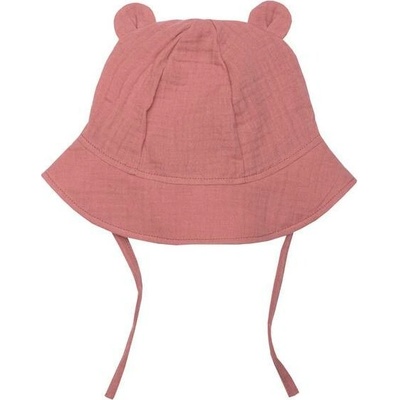 MUFFIN MODE Letní klobouček s oušky z mušelínu Muslin Sun Hat Teddy GOTS starorůžový