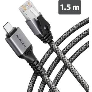AXAGON ADE-CM15 USB-C Gigabit Ethernet адаптер с вграден мрежов кабел CAT6 RJ-45, 1, 5 м, черен (ADE-CM15)
