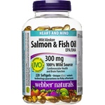 Webber Naturals Сърдечна и мозъчна функция - Дива сьомга (масло) от Аляска (1000 mg)+ Рибено масло (300 mg), 220 софтгел капсули (3398 WN)