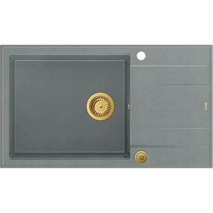 Quadron Unique Evan 136 XL вградена композитна мивка сиво-златна 86x50 см (HCQE58650U5_PVDG1_P2O) Мивка за вграждане