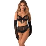 Obsessive Rossay Black 4-pcs Crotchless Set Black XXL/XXXL