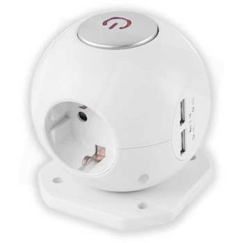 Entac Разклонител Entac Power Ball, С ключ, Защита от деца, 3 гнезда, 2x USB 5W 2.1A, H05VV-F3G1.5mm, Кабел 1.5m, Бял (ESC1.5G3-USB-GLOBE)