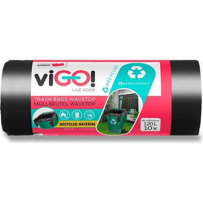 viGO! zavazovací pytle na odpadky 120 l 10 ks 26 μm černé