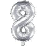 Party Deco Фолиев Балон Цифра, Сребърно - 35см - 8 (fb10m-8-018)