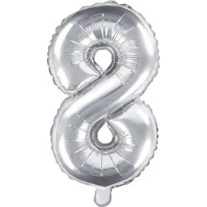 Party Deco Фолиев Балон Цифра, Сребърно - 35см - 8 (fb10m-8-018)