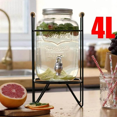 4 литра стъклен буркан с канелка на метална стойка (0120128)