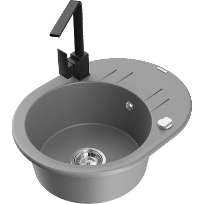 Mexen Kevin гранитна мивка с 1 отвор с странична повърхност и кухненски смесител Rita, сив - 6517-71-670300-70 (6517-71-670300-70)