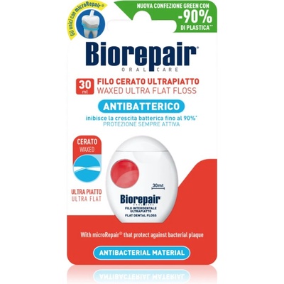 Biorepair Dental Floss Waxed Ultra Flat восъчен конец за зъби за чувствителни зъби Red 30 м