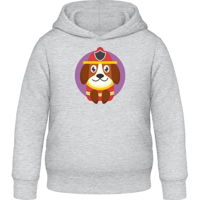 AWDis detská mikina s kapucňu Dizajn so psom pre deti hasič Šedivá sivá