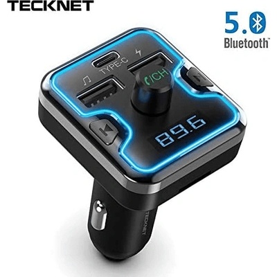TeckNet Bluetooth 5.0 FM Transmitter EBH01045 - блутут FM трансмитер и зарядно за кола за мобилни устройства (черен)