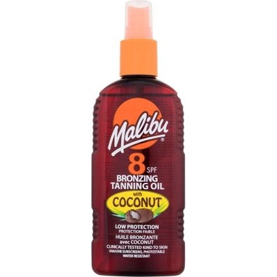 Malibu Bronzing Tanning Oil Coconut SPF8 слънцезащитно масло в спрей с кокосово масло 200 ml