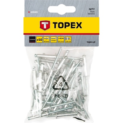 TOPEX Алуминиеви нитове за разкъсване 4, 0 mm x 8 mm, 50 бр. 43E401 (43E401)
