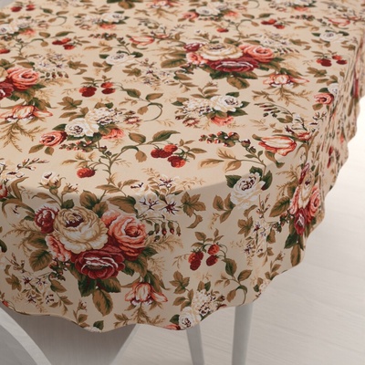 Biante bavlna oválny obrus Sandra SA-607 Červené ruže na béžovom 140x220 cm