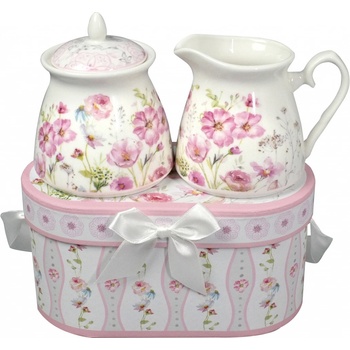 Home Elements Porcelánová cukornička a mliekovka rúžové kvetiny 230 ml