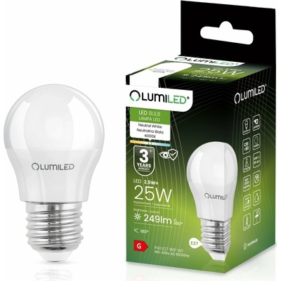 Lumiled LED žiarovka E27 P40 2,5W = 25W 249lm 4000K Neutrálna 180°