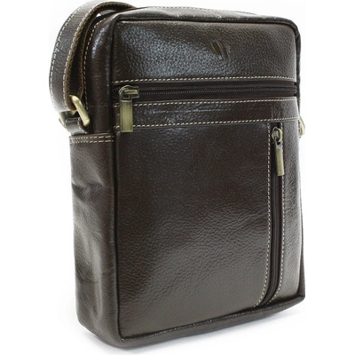 Kávově hnědý pánský kožený zipový crossbag