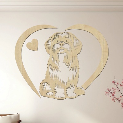 dřevo života Dřevěný obraz psa Shih Tzu se srdcem Rozměry (cm): 60x48, Zvolte barvu dekoru: Javor