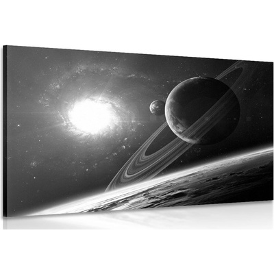 Obraz planeta ve vesmíru v černobílém provedení - 120x80