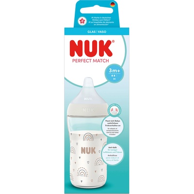Nuk Perfect Match Стъклено шише 230мл. със силиконов биберон за хранене M, 3+мес (10212056)