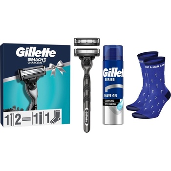 Gillette Подаръчен пакет за бръснене с въглен Gillette Mach3 и чорапи (10BL020082)