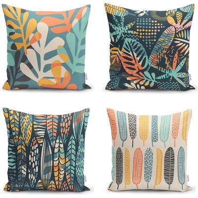 Minimalist Cushion Covers Комплект от 4 калъфки за възглавници Colorful Leaves, 43 x 43 cm - Minimalist Cushion Covers (K4luset322)