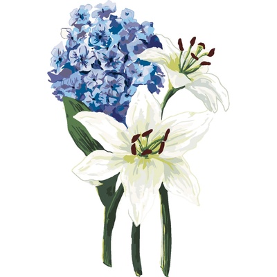 ZUTY Malování podle čísel LILIE A HORTENZIE ALEXANDRIA GILBERT Rozměr 80 x 100 cm Rámování vypnuté plátno na rám