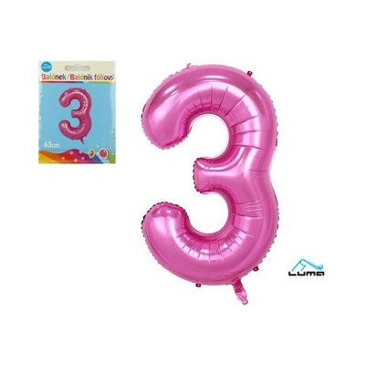LUMA Balónek foliový č.3 RŮŽOVÝ 43 cm