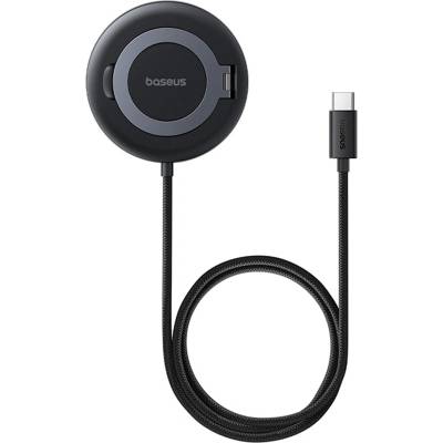 Baseus - Магнитно безжично зарядно Simple Mini4 (P10273300121-01) - Универсално, със стойка, USB-C, Qi2 15W, 1 м - Космическо черно