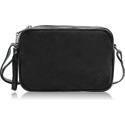 Čierna dámska kožená crossbody kabelka Cynthia