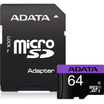 ADATA microSDXC 64GB UHS-I U1 + adapter AUSDX64GUICL10-RA1