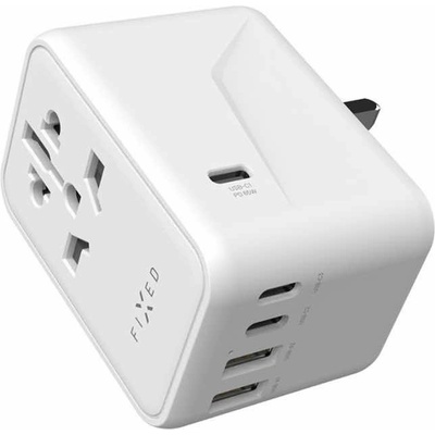 Захранване с 3xUSB-C и 2xUSB-A изходи и преходници за цял свят в едно устройство за мобилни устройства - Fixed Travel Adapter Voyager 65W (FIXCT65-3C2A-WH)