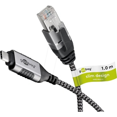 Goobay 74401 slim USB 3.1, RJ45 vidlice,USB C vidlice, niklovaný, 1m