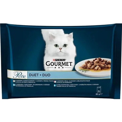 Gourmet Perle DUO losos a treska / morské ryby a tuniak / losos a ryby / sardinky a tuniak 4 x 85 g