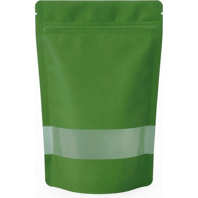 Doypack ZIP | zelený mat s okénkem | recyklovatelný obsah 100ml (85 × 140 + 50mm)