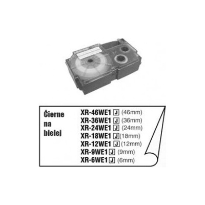 Originálny páska do tiskárny Casio štítků, Casio, XR-6WE1, černý tisk/bílý podklad, nelaminovaná, 8m, 6mm