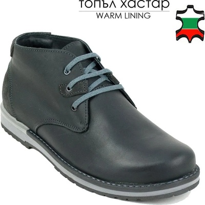 Български обувки Мъжки черни боти от естествен набук с връзки