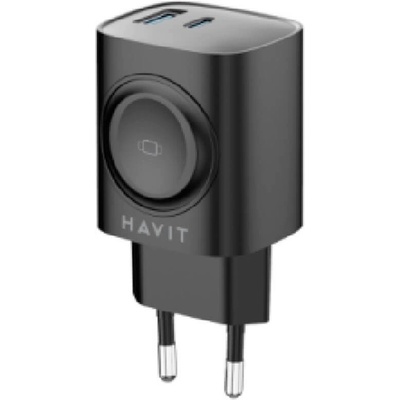 Havit Захранване за ел. мрежа с USB-A и USB-C изходи и зареждане на Apple Watch - Havit 2in1 Apple Watch Fast Wall Charger 22W (черен) (UC132 (KF2343615))