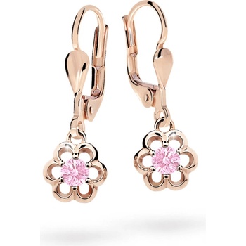 Danfil detské náušnice kvetiny C1947 zo ružového zlata pink klapka